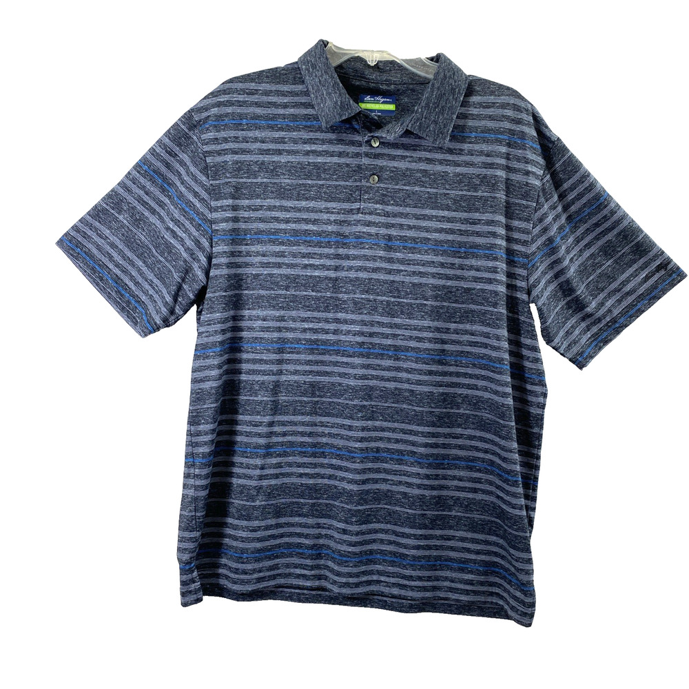 Ben Hogan Polo Shirt Mens Large Gray Blue Stripe Golf Performance Short Sleeve